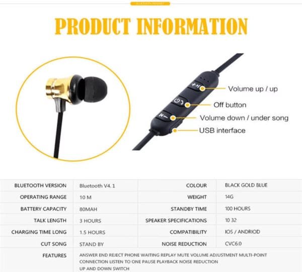 Universal Sport In-Ear Stereo Magnet Wireless Headset - Image 5