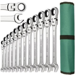 8pcs 8-22mm Flexible Ratchet Wrench Set Gear Ring Ratcheting Combination Wrench Kit Metric Wrench Set Tools
